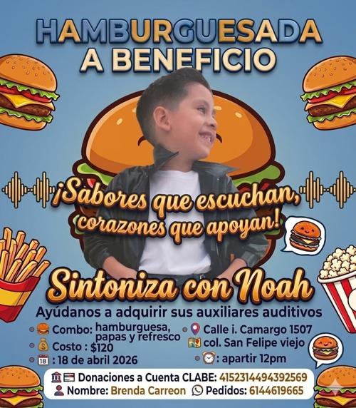 Organizan hamburguesada para apoyar al pequeño Noah