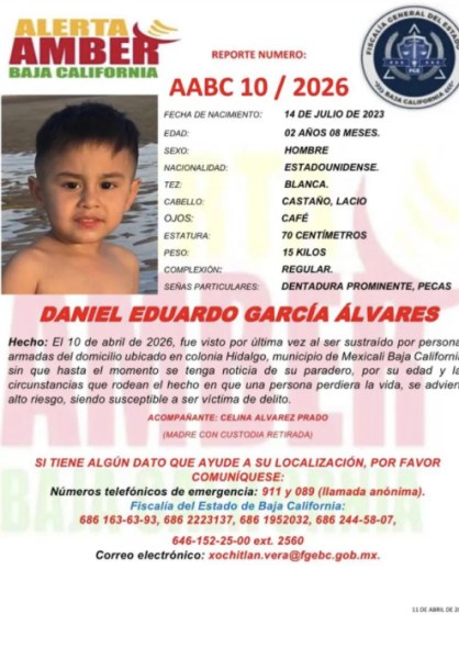 Activan Alerta Amber: Buscan a Daniel Eduardo, niño sustraído por hombres armados