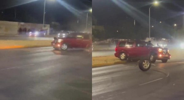 Pierde llanta jugando arrancones junto a Plaza Sendero