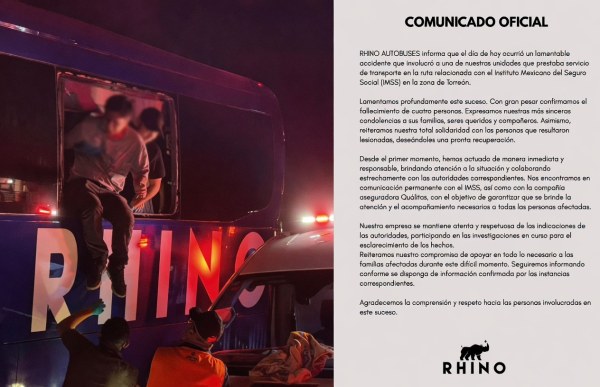 Lamenta Rhino Autobuses accidente de pacientes del IMSS