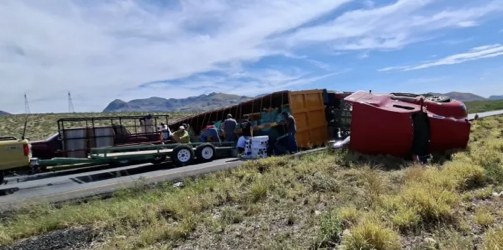 Vuelca tractocamión en la Chihuahua-Delicias