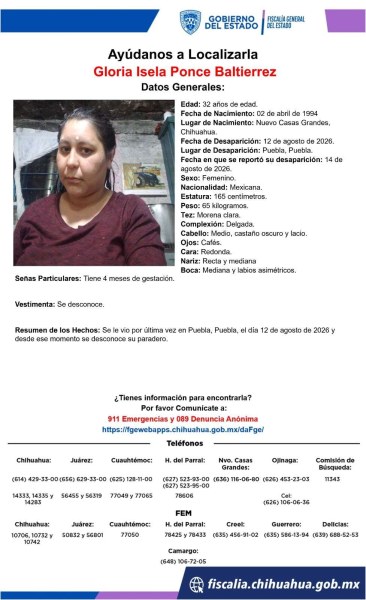 Desaparece mujer embarazada