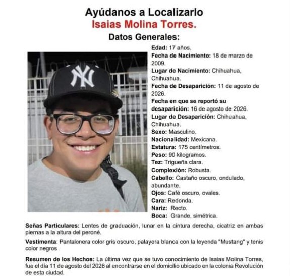 Solicitan apoyo para localizar a Isaías Molina Torres