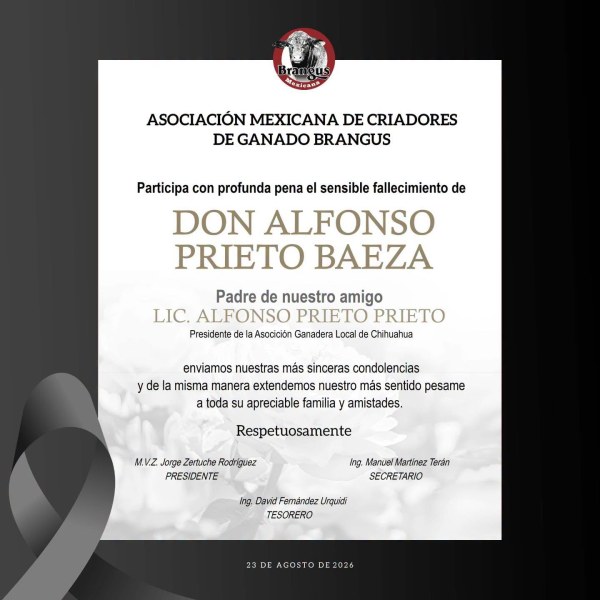 Fallece padre del presidente de la Asociación Ganadera del Estado