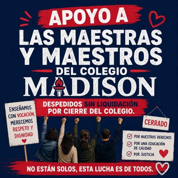Colegio Madison niega liquidación a Maestros