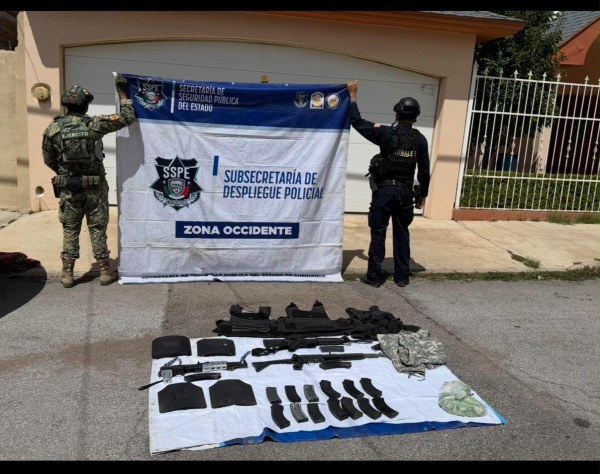 Aseguran arsenal y equipo táctico en Gran Morelos
