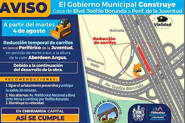 Reducirán carriles en lateral del Periférico de la Juventud