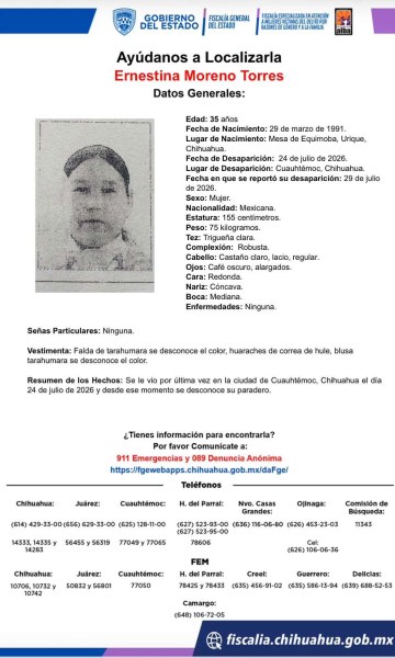 Desaparece mujer en Cuauhtémoc