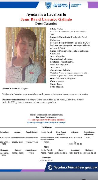 Desaparece joven en Parral