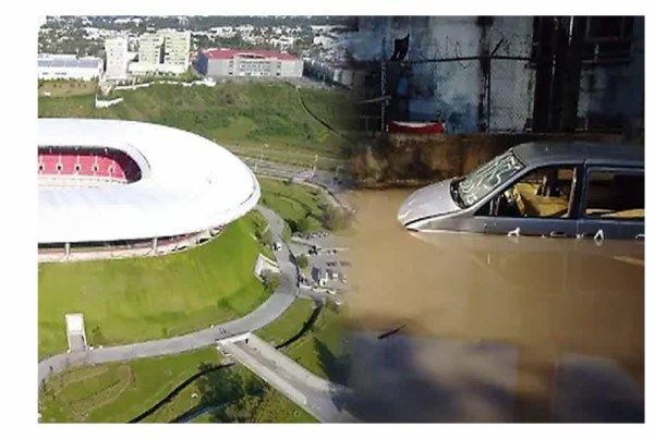 Tormenta colapsa accesos al estadio mundialista