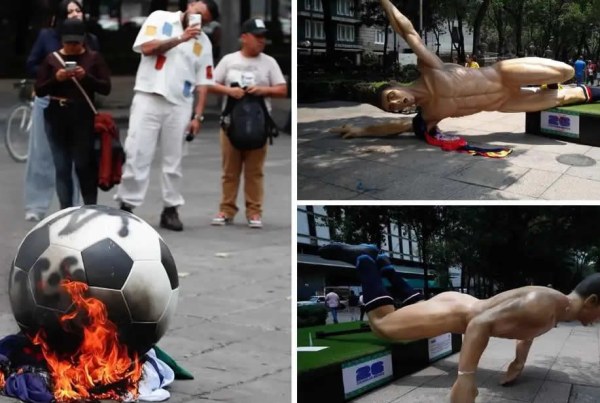 CNTE derriba esculturas del Mundial