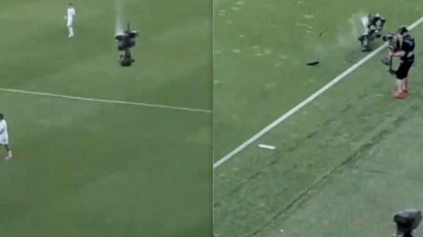 Cae cámara desde el techo del estadio en pleno partido entre Hungría y Kazajistán
