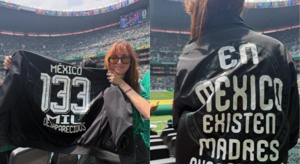 Se manifiesta Regina Blandón por desaparecidos en inauguración del Mundial