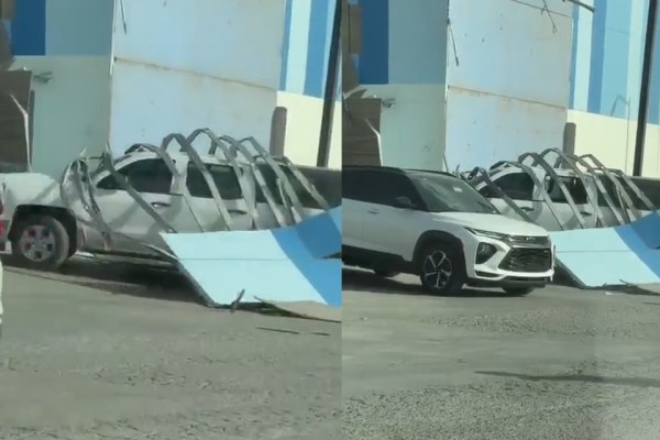 Cae espectacular de Cinépolis sobre camioneta