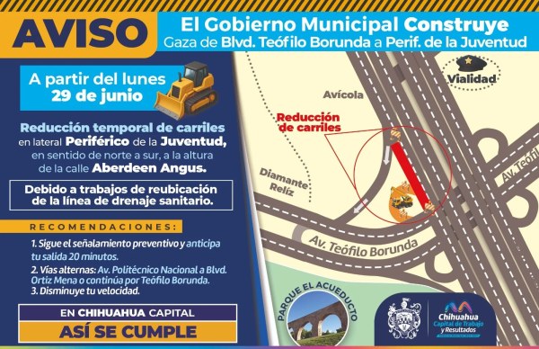Reducirán carriles en el Periférico de la Juventud