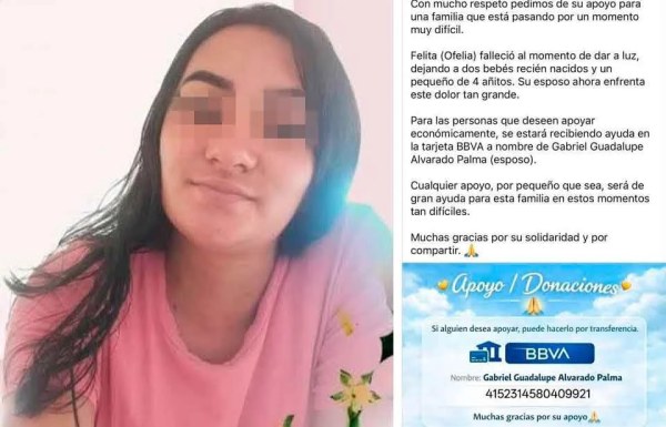 Solicitan apoyo para niños de mujer que falleció al dar a luz a gemelos