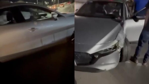 Abandona auto tras choque