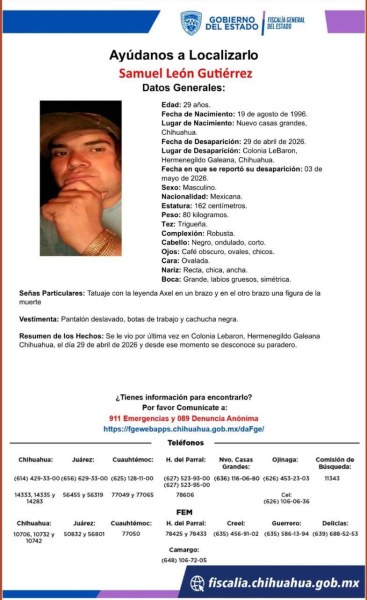 Desaparece en colonia Lebarón