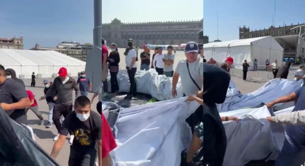 Retiran con violencia megamanta en el Zócalo