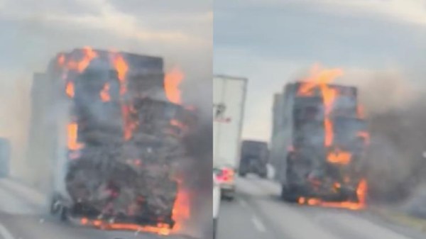 Se incendia tráiler cargado con pacas de alfalfa