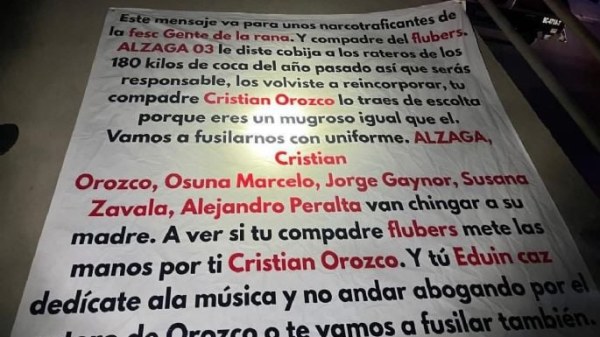 Amenazan con narcomanta a vocalista de Grupo Firme