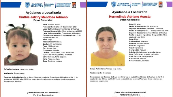 Desaparecen madre e hija en Cuauhtémoc