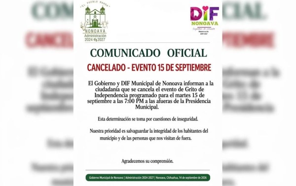 Cancelan grito de independencia en Nonoava por inseguridad